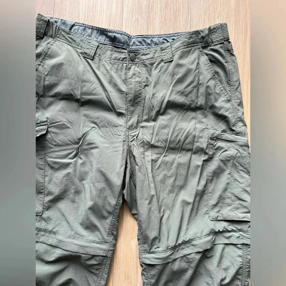 Columbia Pants Men 42x30 Green Convertible Zip Off Leg Omni Shade Sun Protection